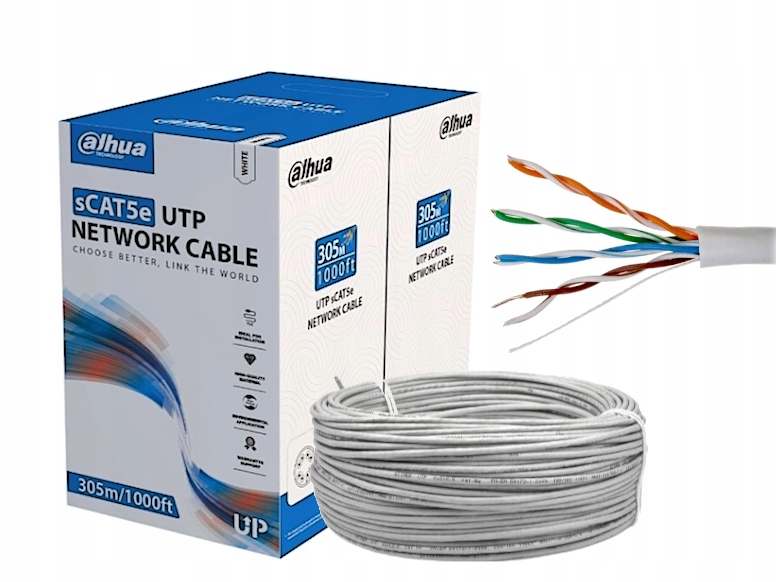 Kabel Sieciowy Skrętka Dahua Utp Kategoria 5E Miedź 100% Cu 305 Metrów