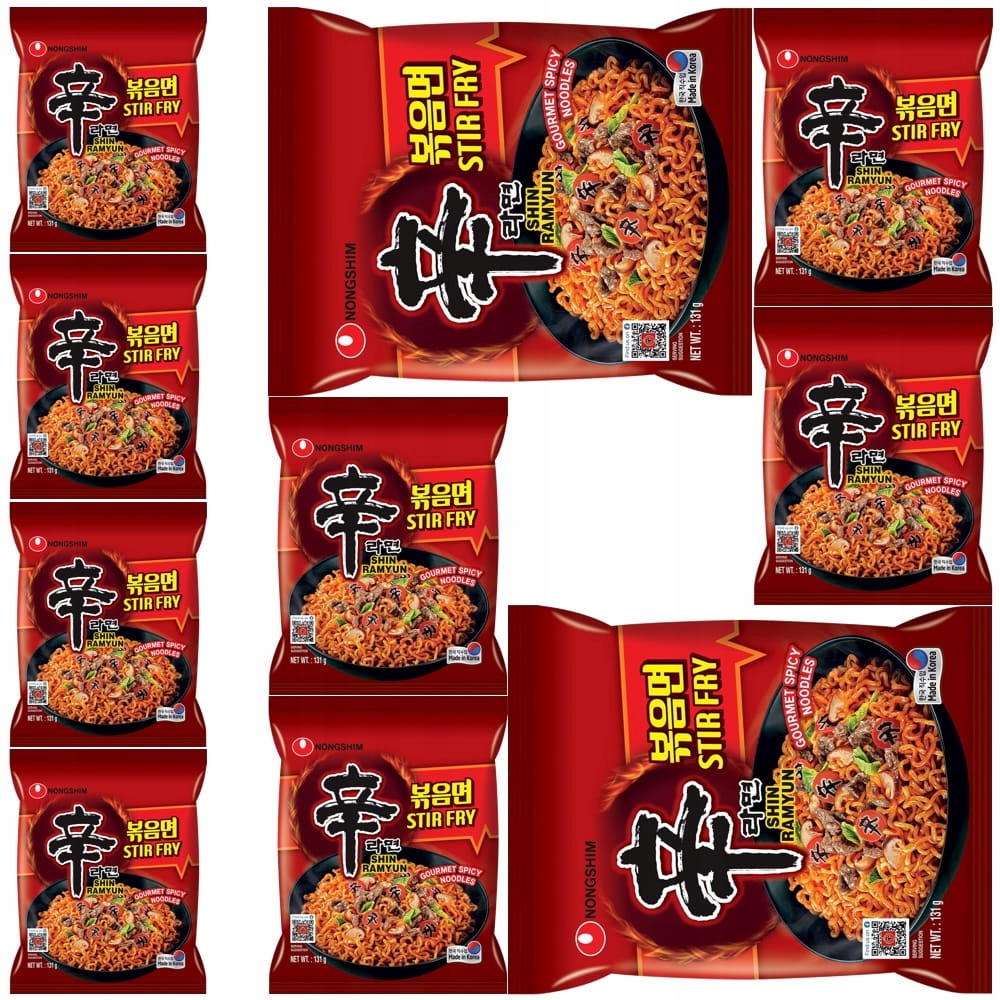 10x Korejské těstoviny Instant Shin Ramyun Stir Fry Ostré Hot 131g Nong Shim