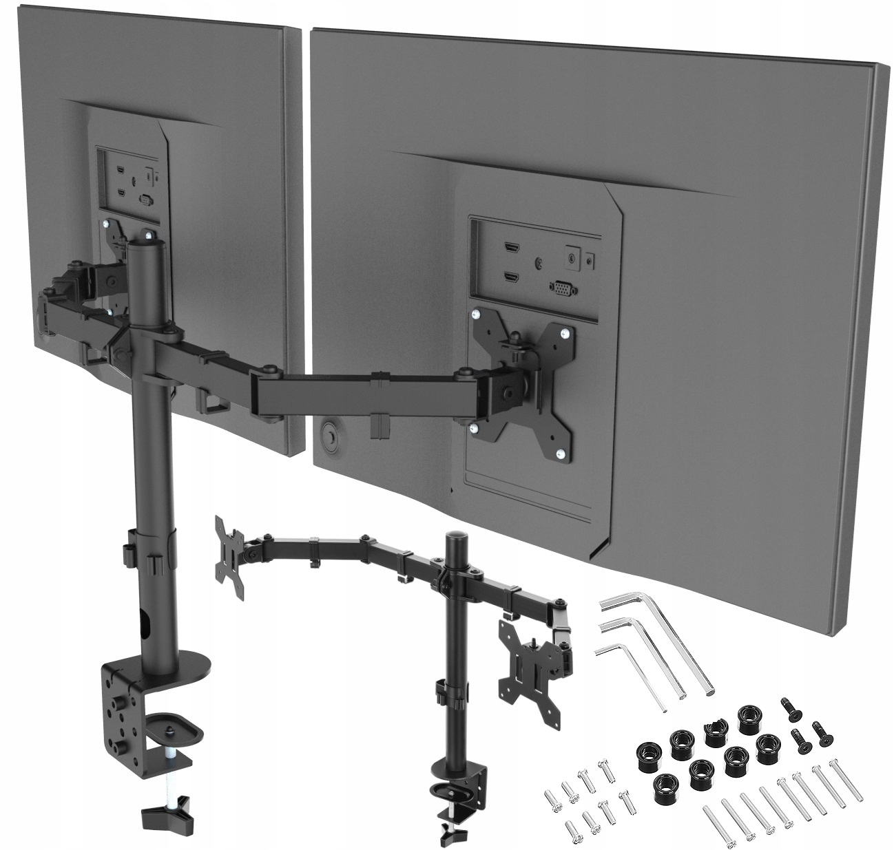 Vetouson VX-172 Przykręcany Biurkowy Obrotowy Uchwyt na dwa monitory 10-27"