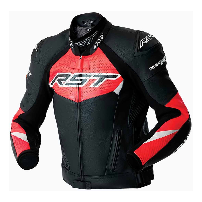 Kožená Motocyklová Bunda Rst Tractech Evo D3O Black Fluo Red (M)