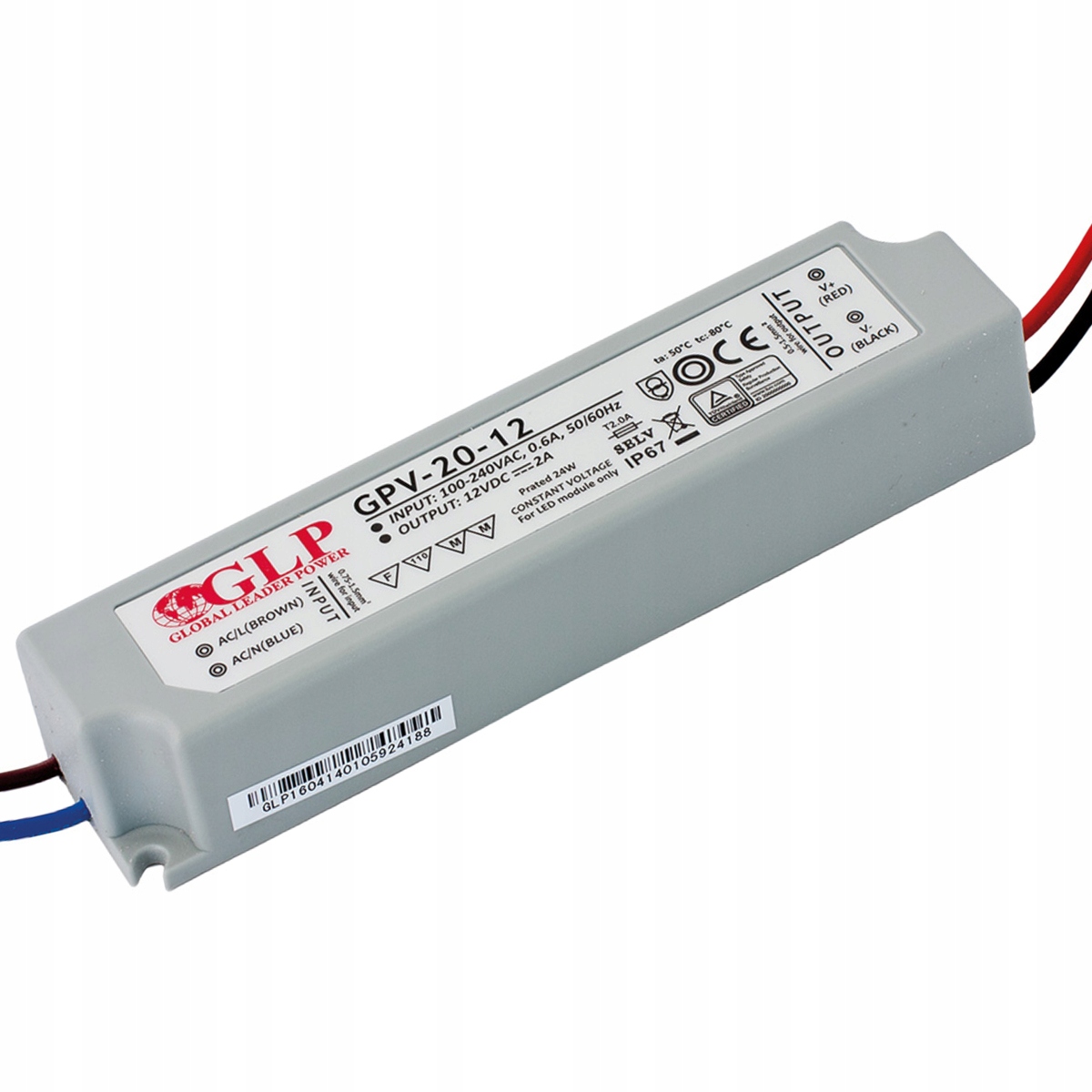 Zasilacz 12V/2A, CV, IP67 plastic, LED