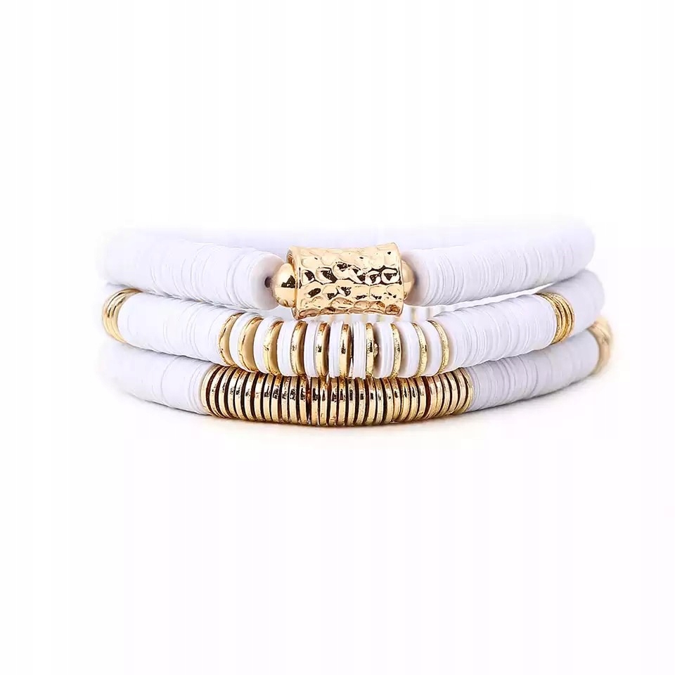 

Zestaw 3 bransoletek boho fimo koraliki biała