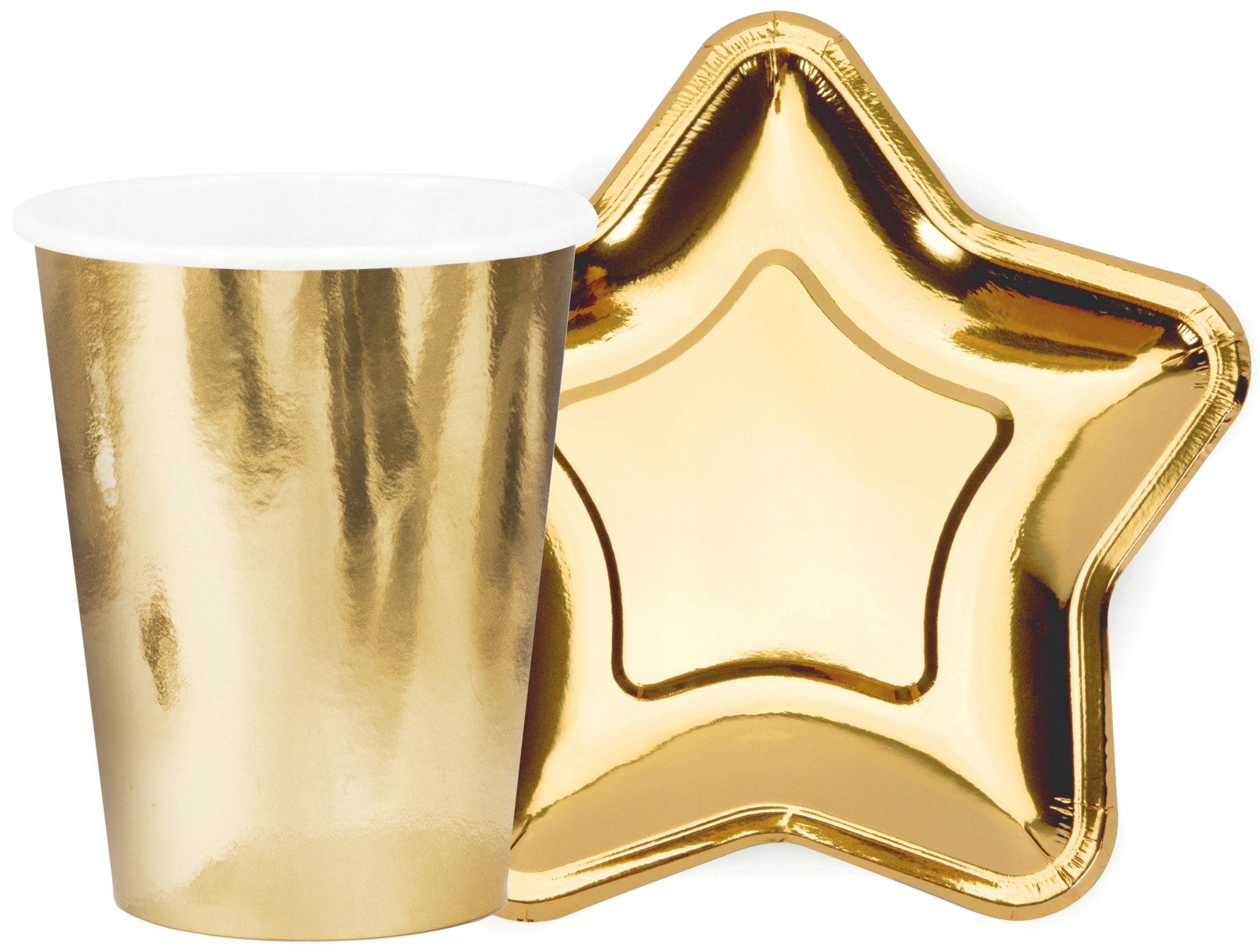 ZESTAW TALERZYKI GWIAZDKI KUBECZKI ZŁOTE METALICZN