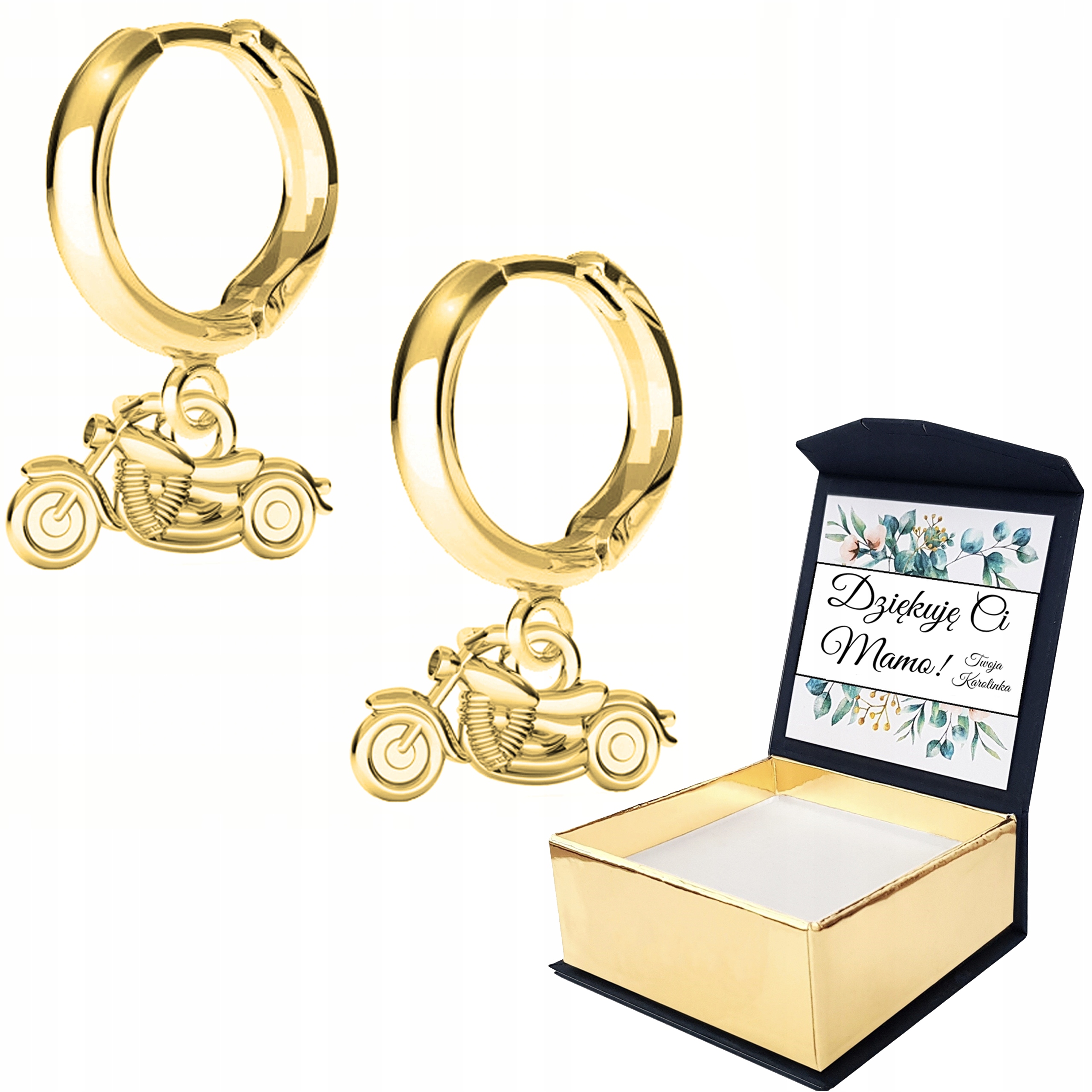 

Kolczyki złote Motocykl Motor 925 Własny Nadruk