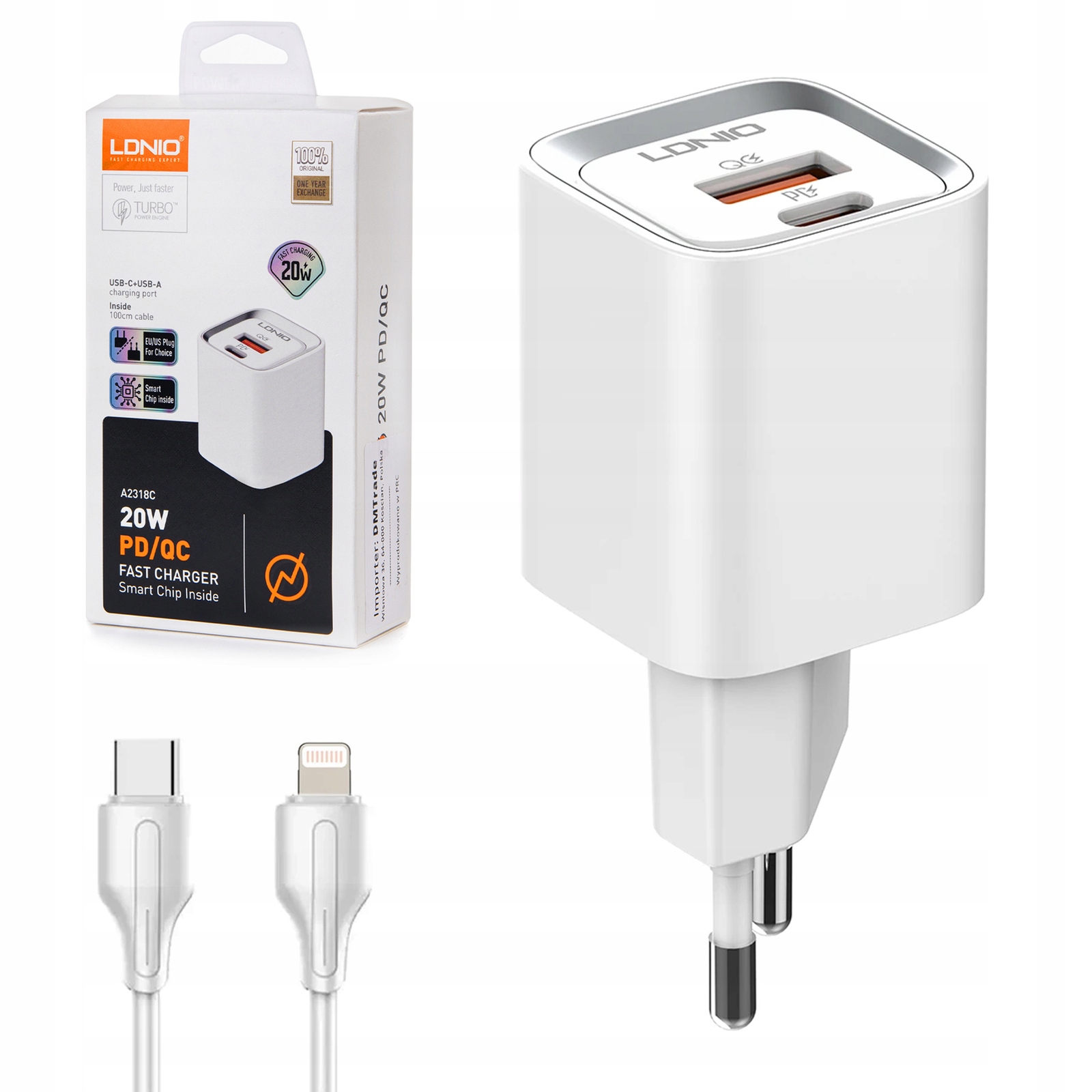 Ładowarka Usb 30W Pd QC3.0 kabel Usb-c Lightning