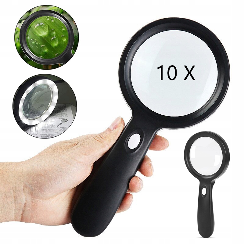 LUPA PODŚWIETLANA DO CZYTANIA SZKŁO POWIĘKSZAJĄCE 10x Z LAMPKAMI 12LED PRO