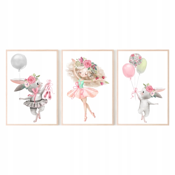 

Zestaw 3 plakaty A3 baletnica króliki z balonami