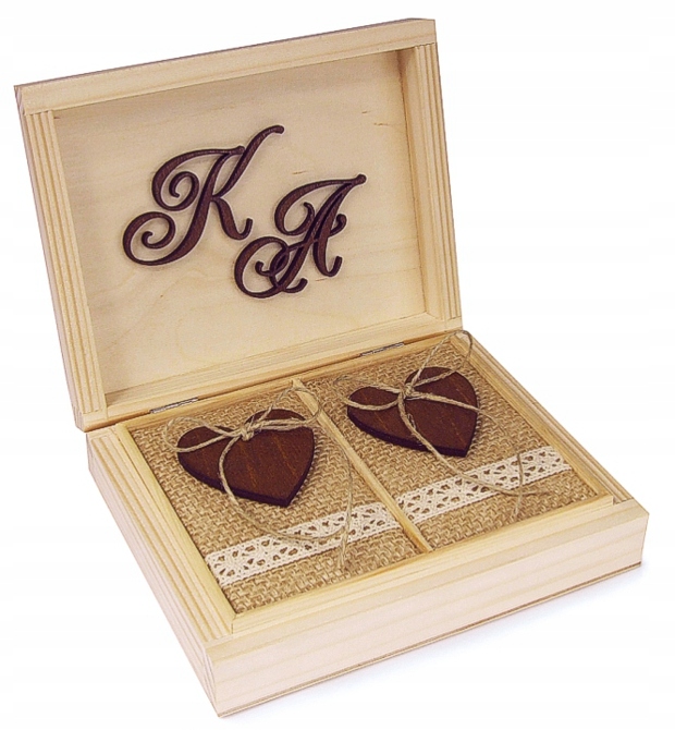 Pudełko drewniane na obrączki poduszka GRAWER ślub