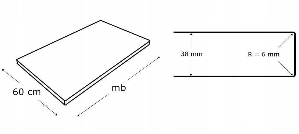 BLAT KUCHENNY 250 cm Różne kolory 38 mm Głębokość mebla 60 cm