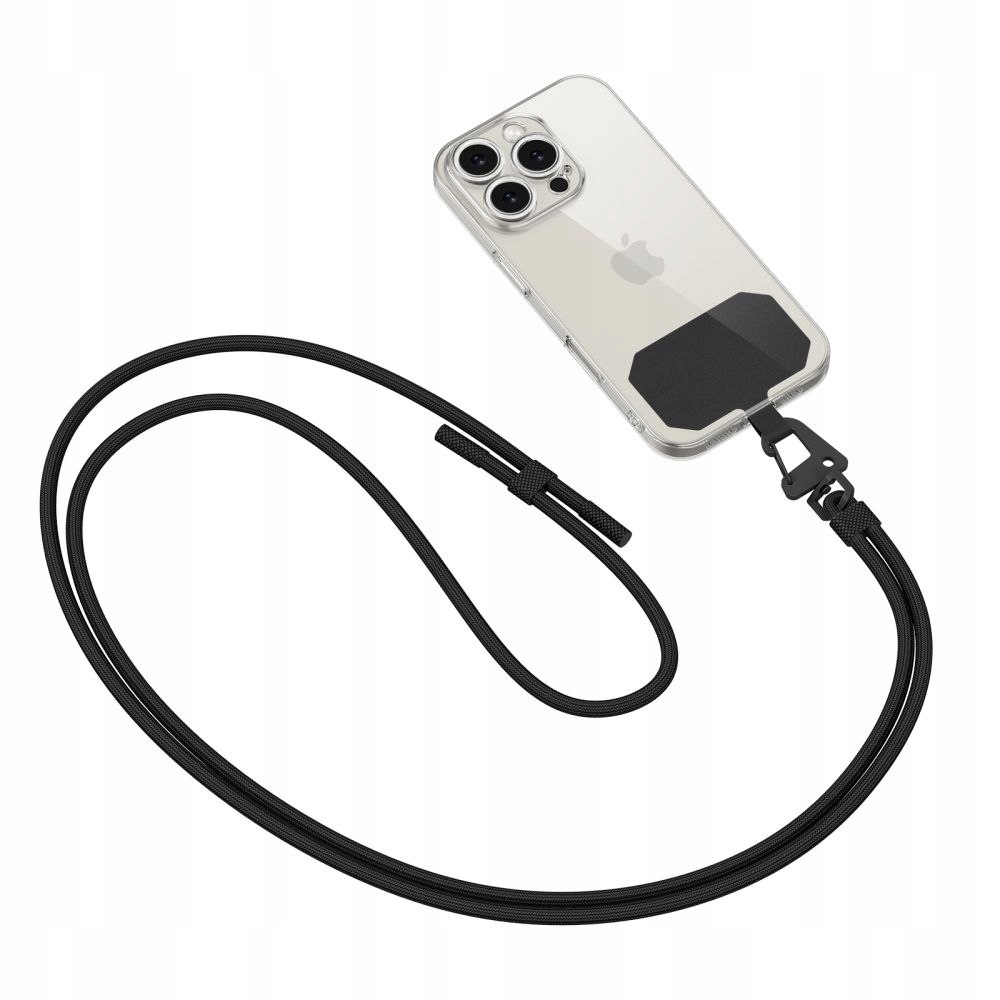 Smycz do etui telefonu z regulowanym paskiem 80 cm czarna