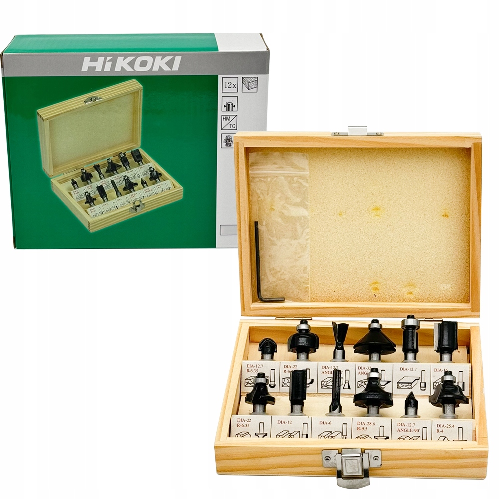 Hikoki Zestaw frezów do frezarka trzpień uchwyt 6mm do drewna 12 szt 711016