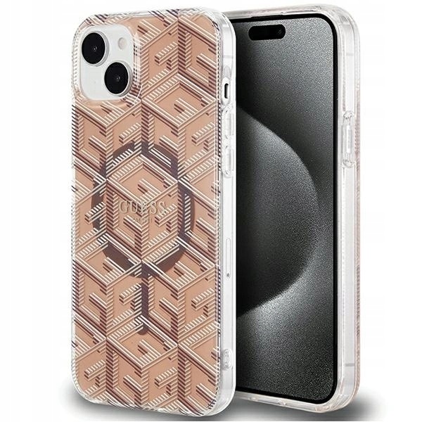 Etui Guess IML GCube MagSafe na iPhone 15 Plus 14 Plus brązowe