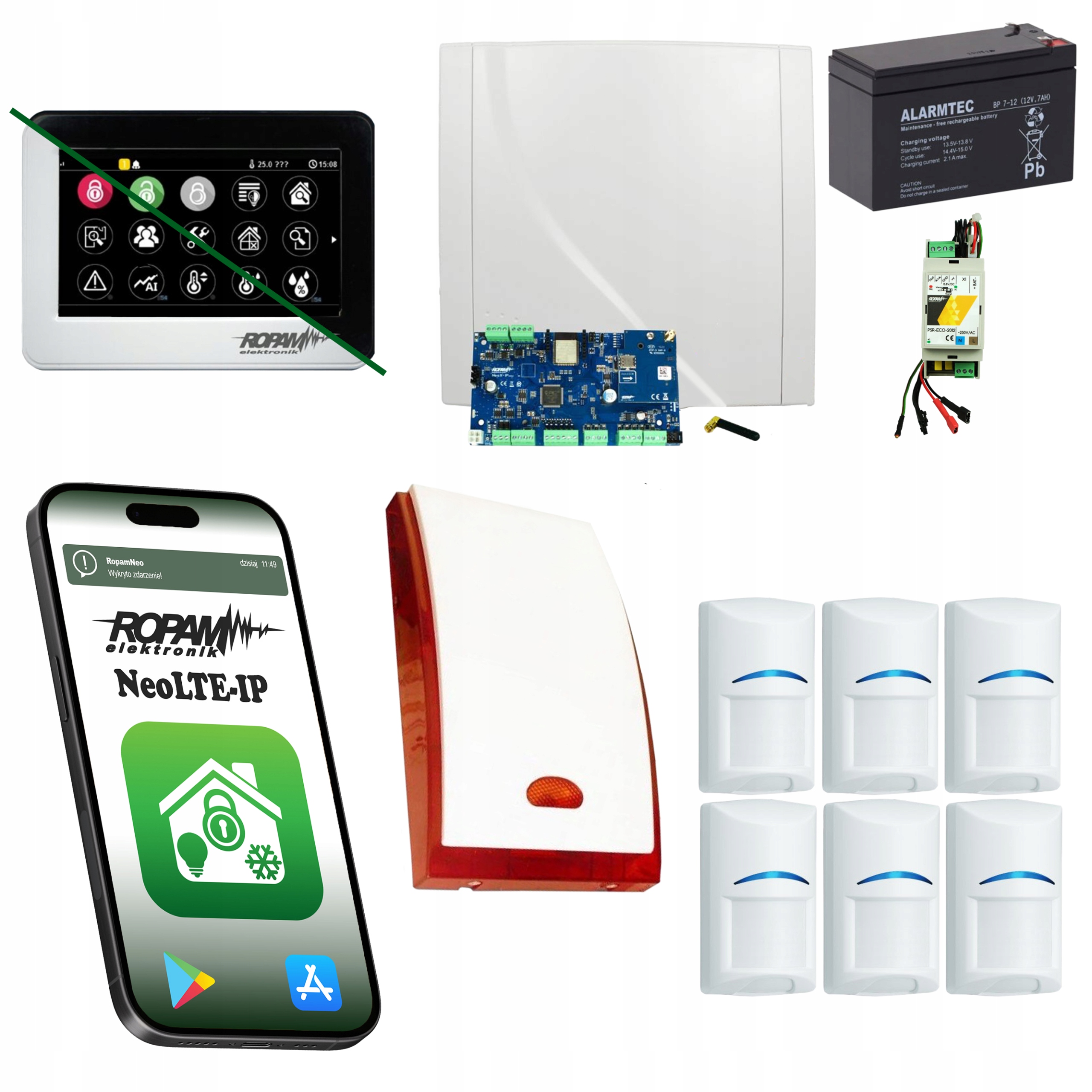 System Alarmowy Ropam Wifi 6x Czujnik Bosch Profesjonalny Alarm Lte Gsm App