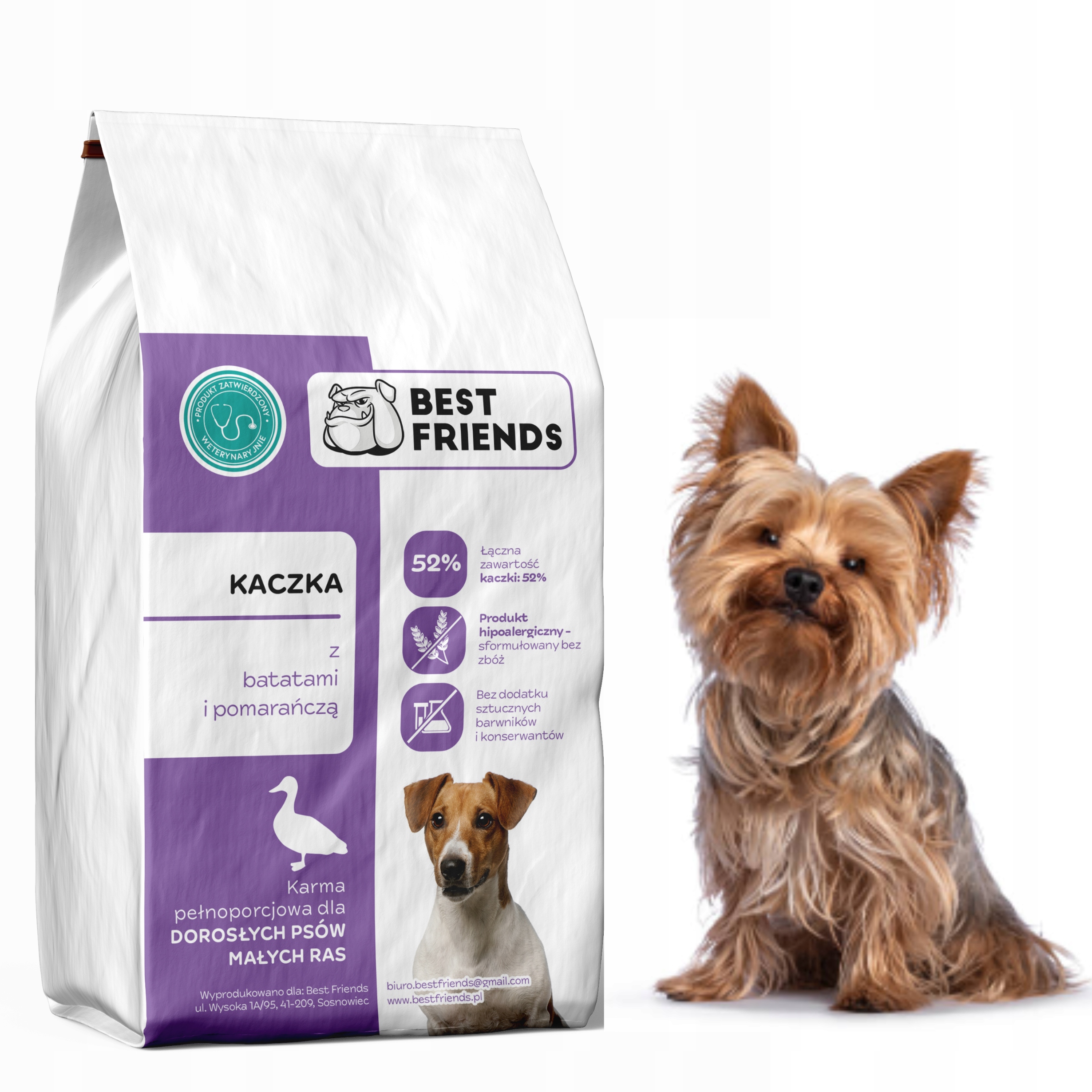 Karma dla YORKa, bezzbożowa, 52% Kaczka 6kg