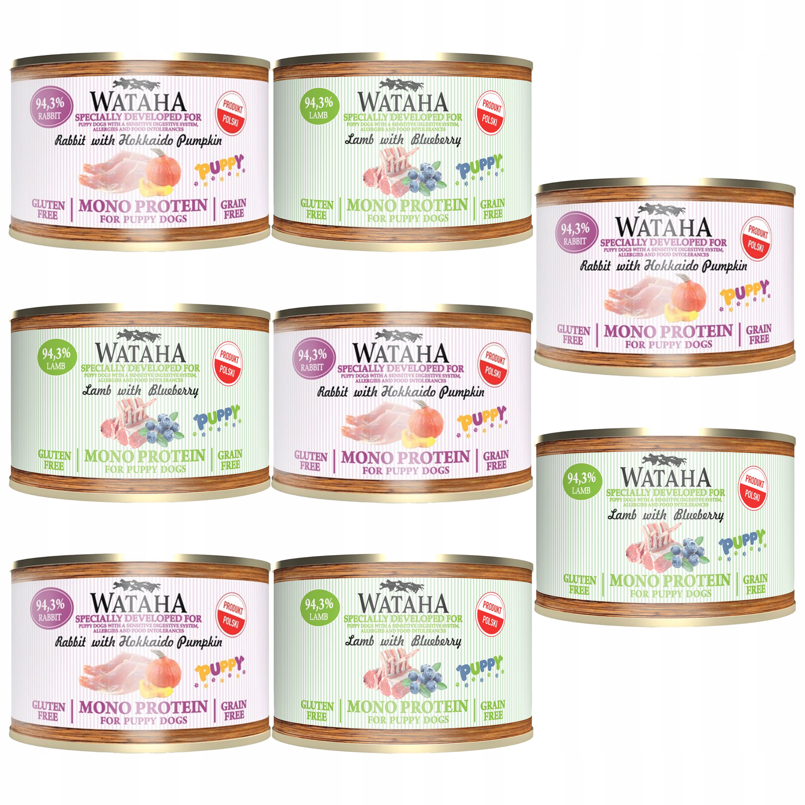 Wataha Mono Puppy mokra karma dla szczeniąt Mix smaków 8 x 185g