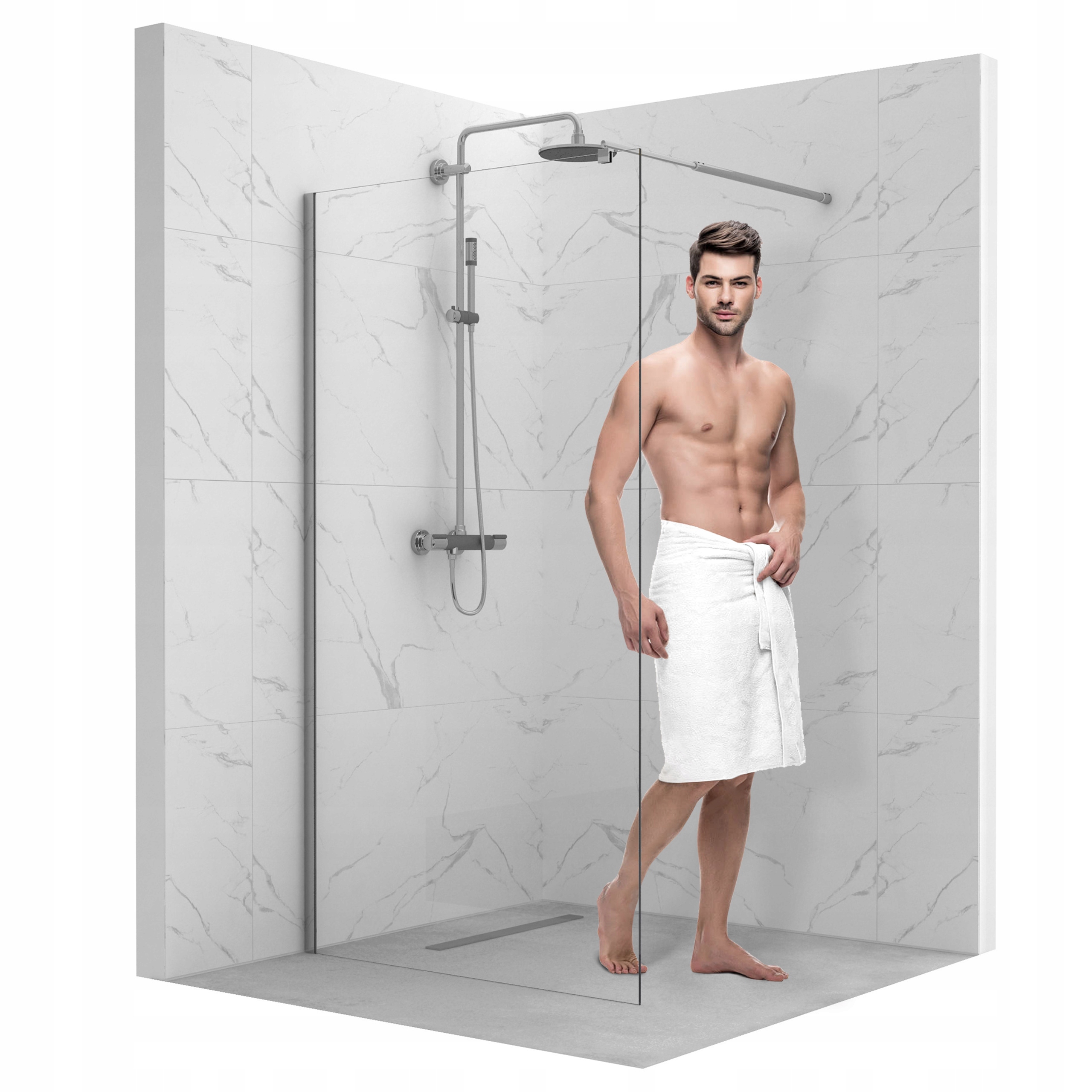 ŚCIANKA SZYBA PRYSZNICOWA WALK-IN 100 CM CHROM DRZWI KABINA SZKŁO 8MM ESG
