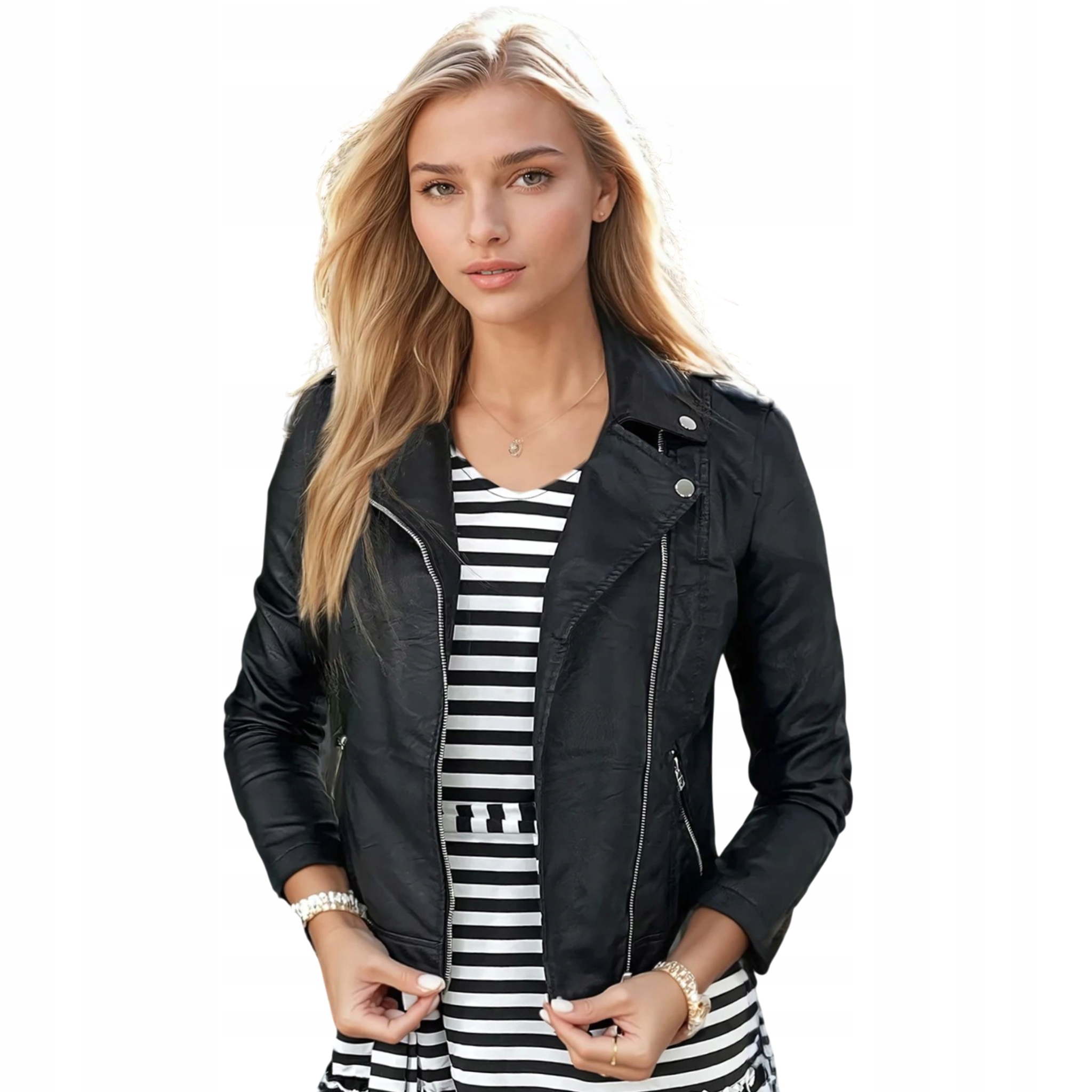 Kurtka damska ramoneska z ekologicznej skóry czarna TY3455 XL