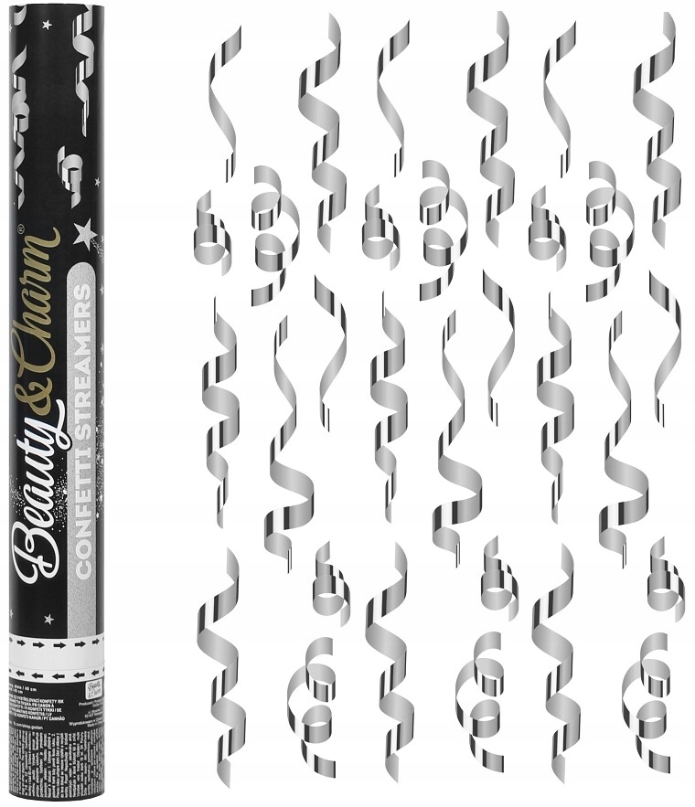 

Tuba Konfetti Strzelające Serpentyny Srebrne 40cm