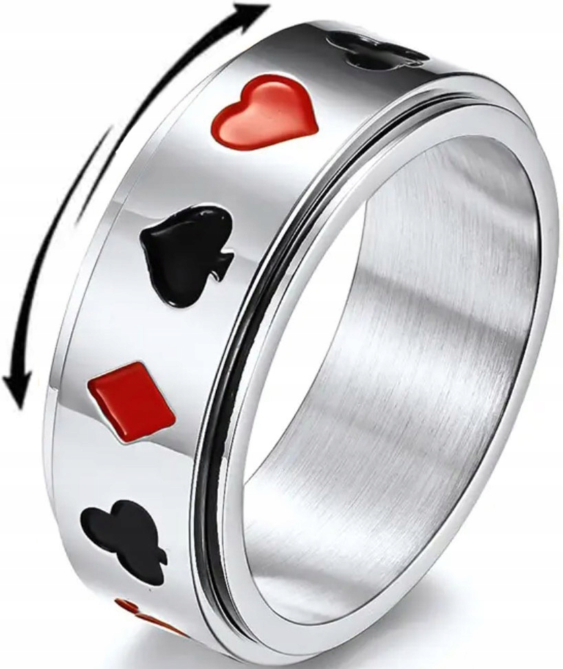 Stříbrný antistresový prsten Pokerové karty Anxiety Ring Otočný