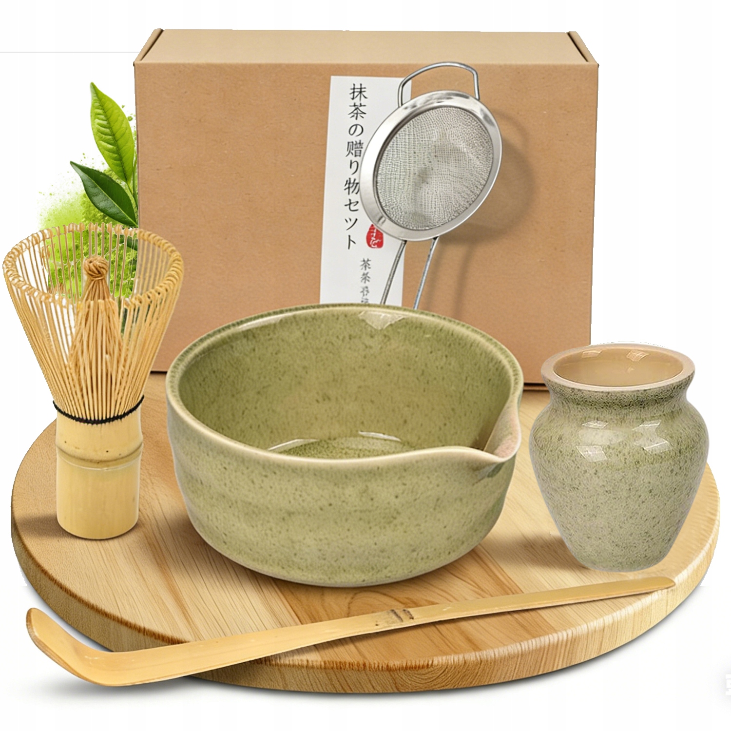 Levně 5v1 Dárková Sada Na Čaj Matcha Metla Podstavec Lžička