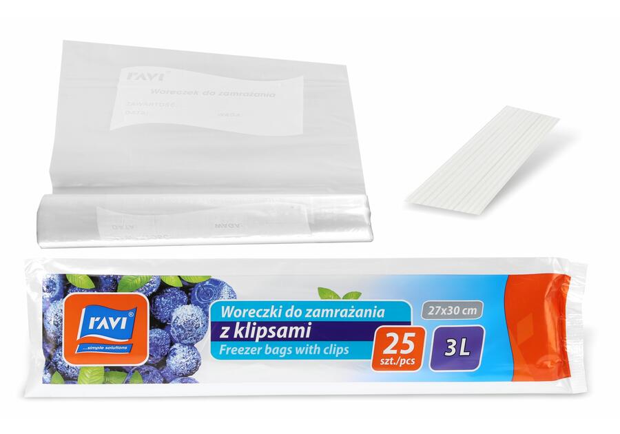 

Woreczki Do Zamrażania Z Klipsami 3L 27x30cm 25szt