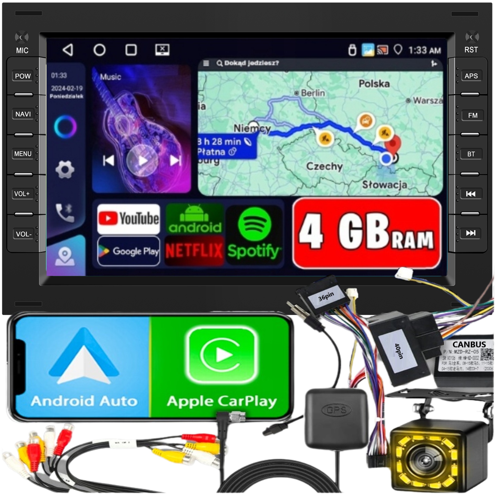 Radio pro Volkswagen Vw Passat B5 Polo Bora MK3 MK4 Golf T4 T5 Seat Leon 4GB