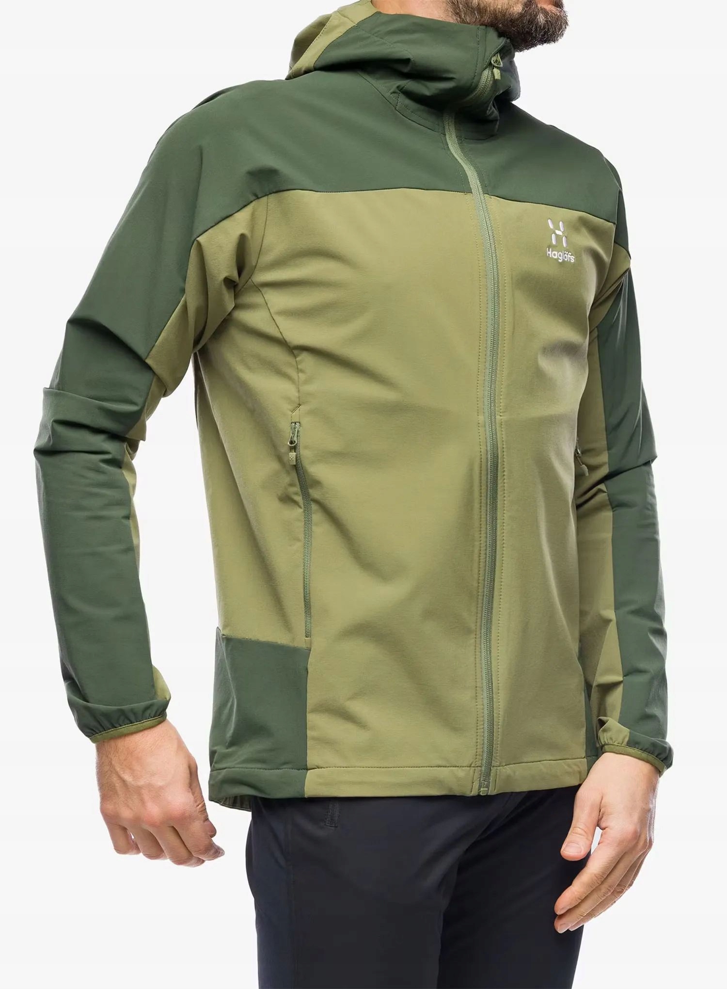 Softshellová bunda s kapucí Haglofs Moran Softshell Hood olivově zelená/mořská řasa XL