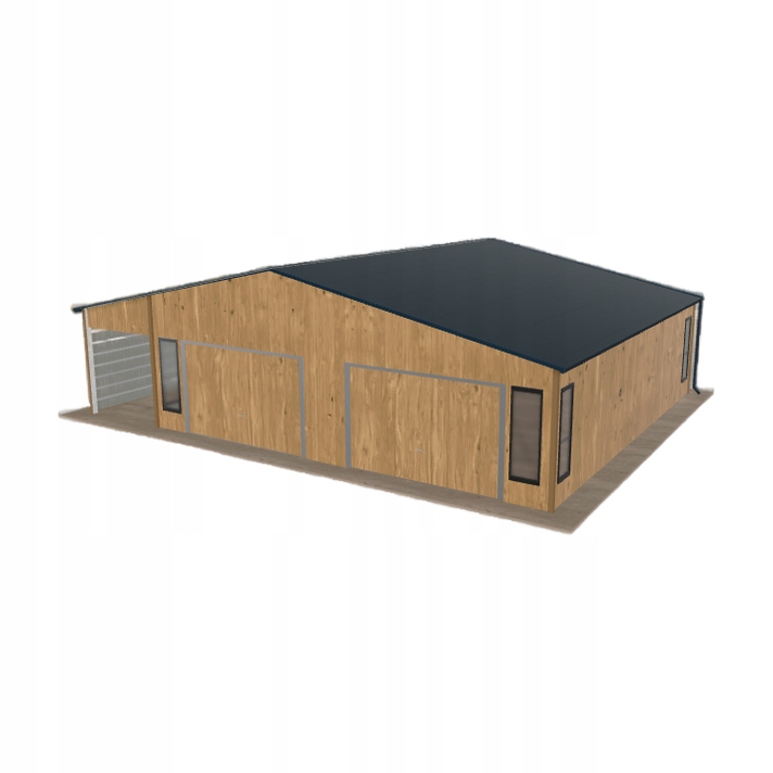 Plechová garáž 8.5 x 8.5 m s přístřeškem Světlý ořech