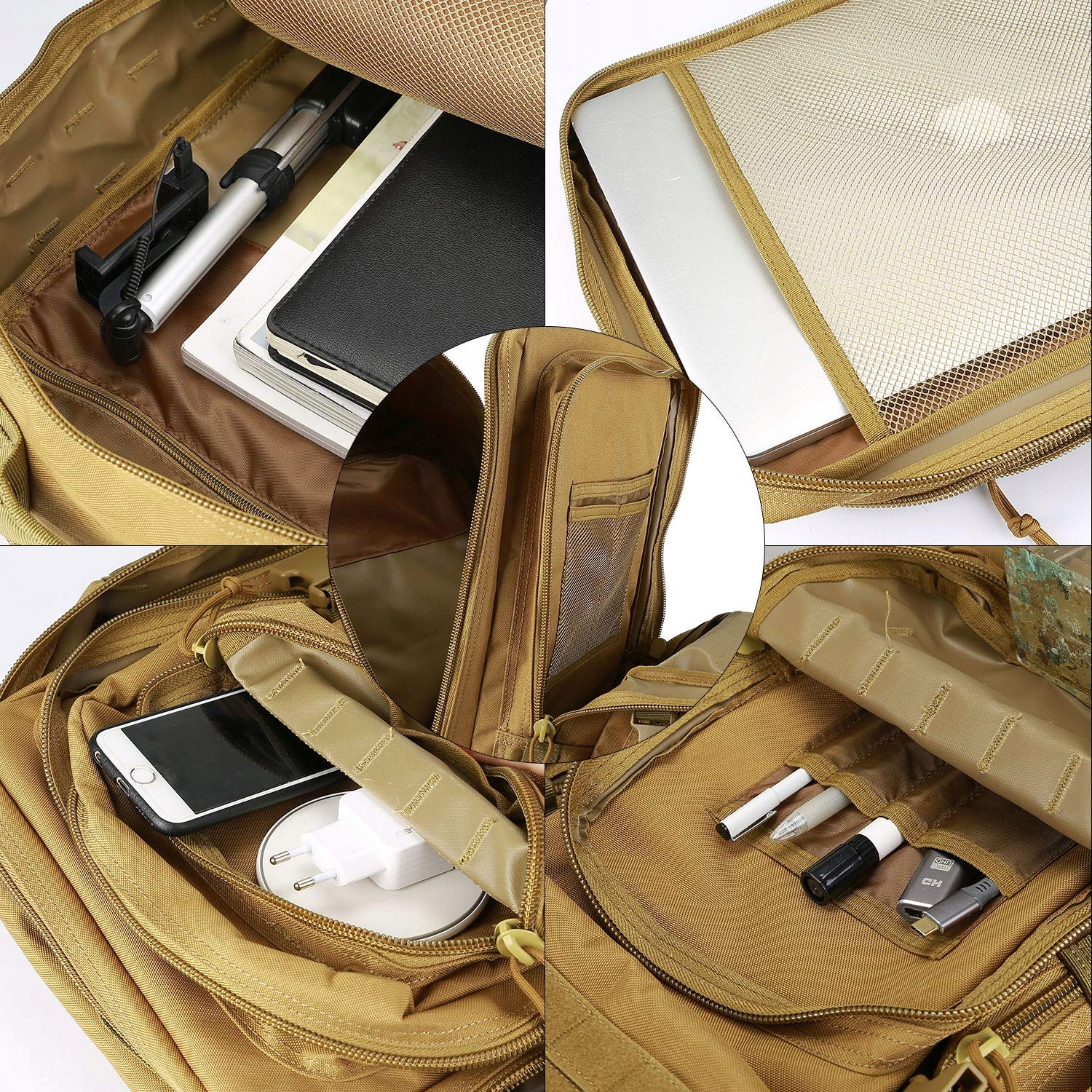 PROCASE Plecak Taktyczny 40L Duża Pojemność Na Wędrówki Kemping Khaki — miniatura 6