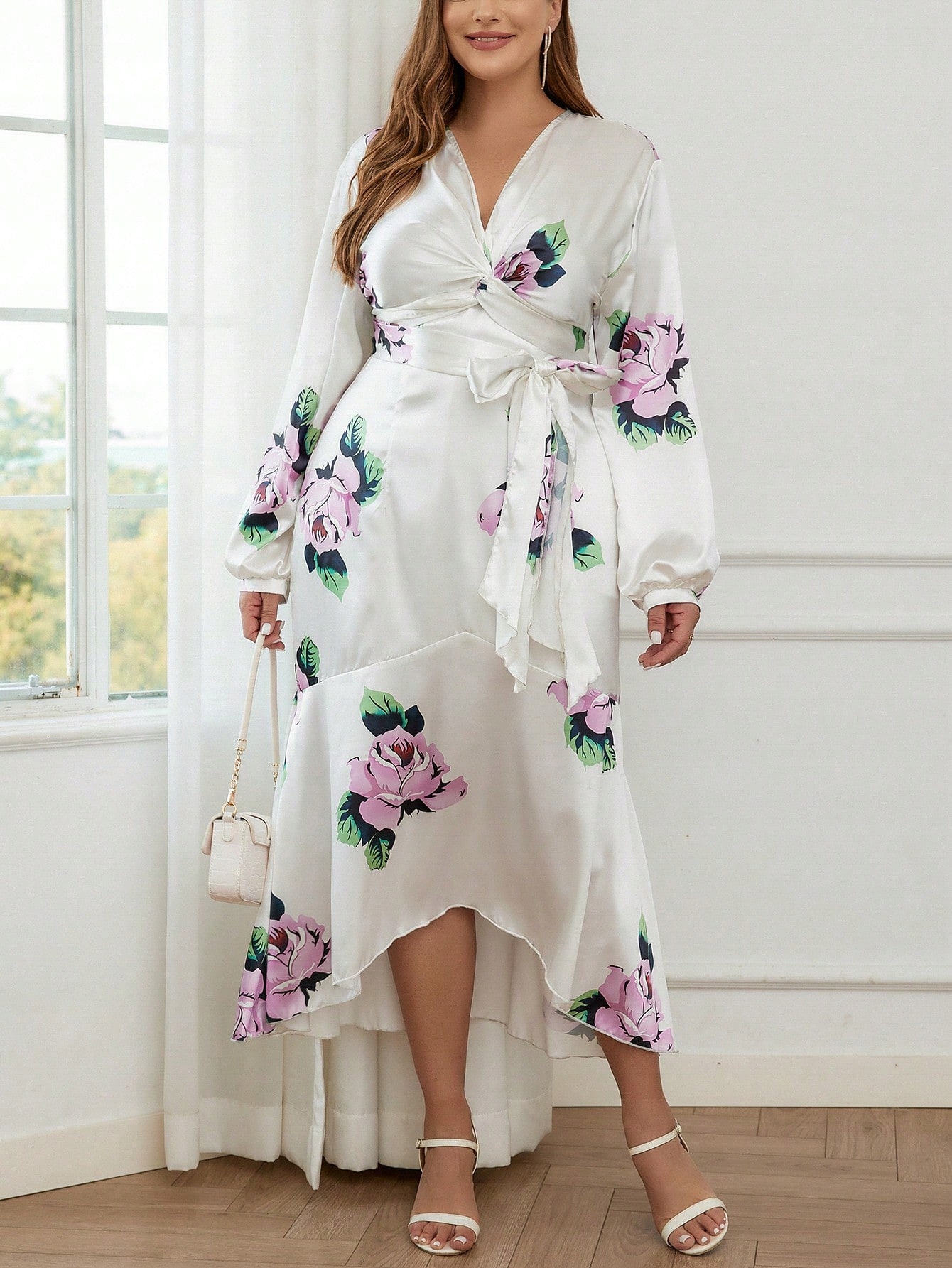 Šaty Asymetrické Obálkové Maxi Šaty S Květinami Shein 3XL 46