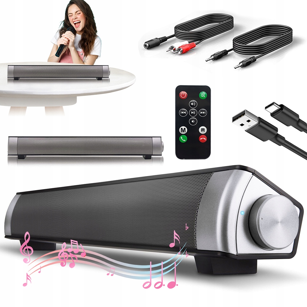 Reproduktor Soundbar Přenosná Reproduktorová Lišta Bluetooth 5.0, Aux, Rca