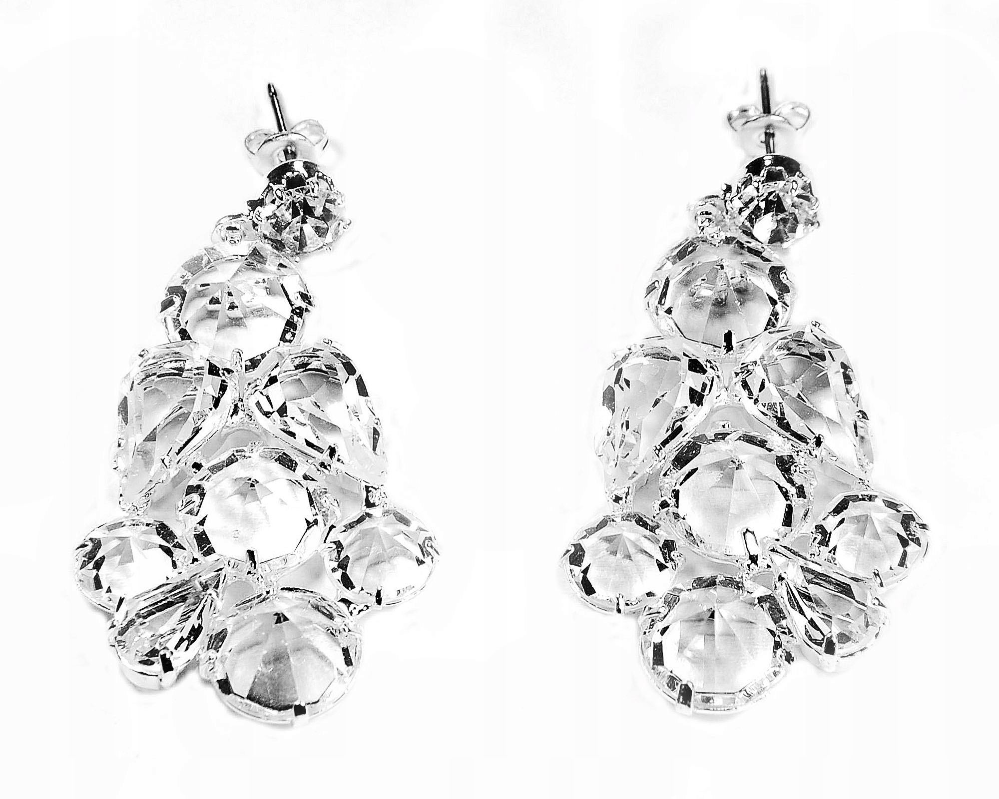 Velké Náušnice Křišťálové Stříbrné Efektní Svatební Jablonex Vintage