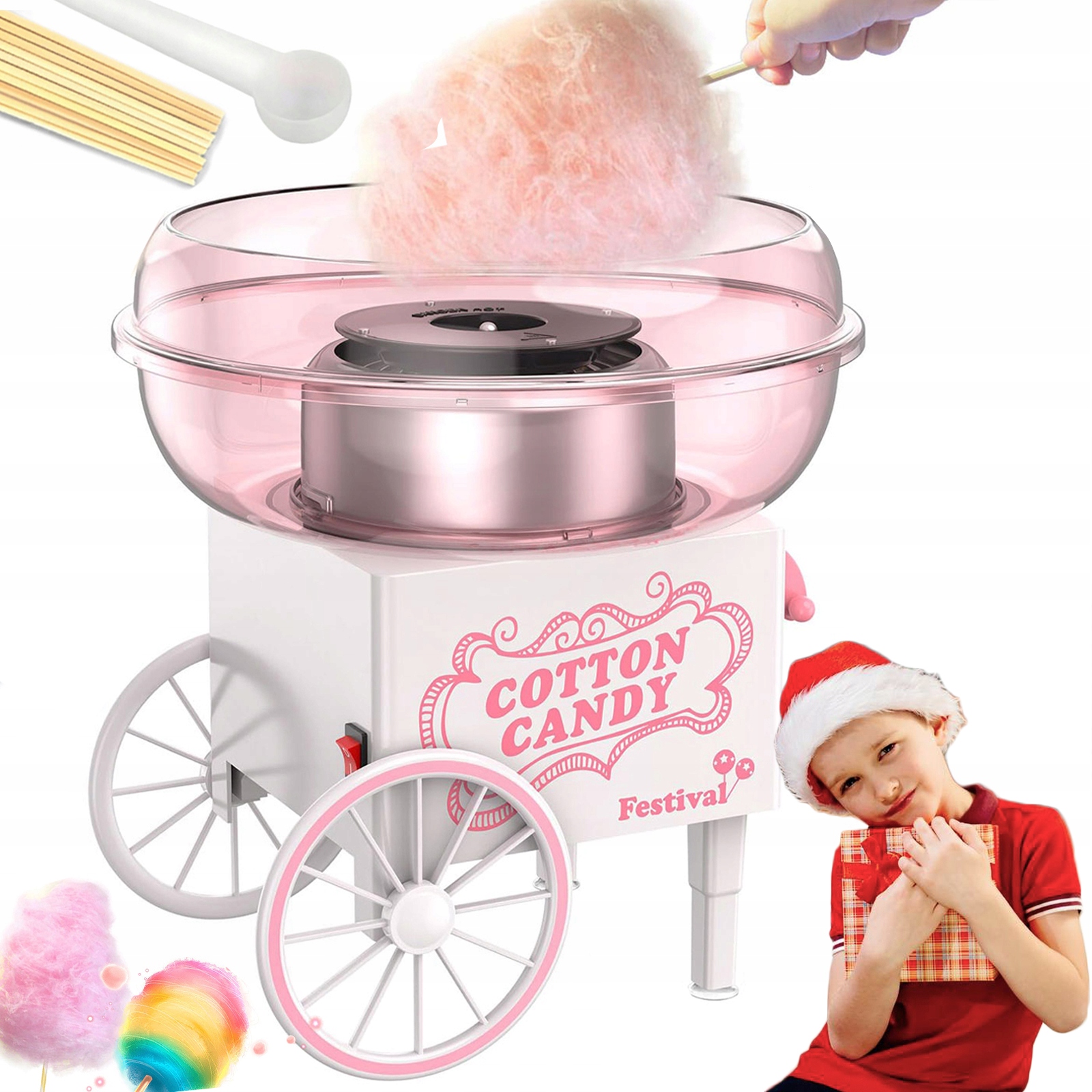 Maszynka Maszyna Do Robienia Waty Cukrowej Domowa Impreza Patyczki Zestaw