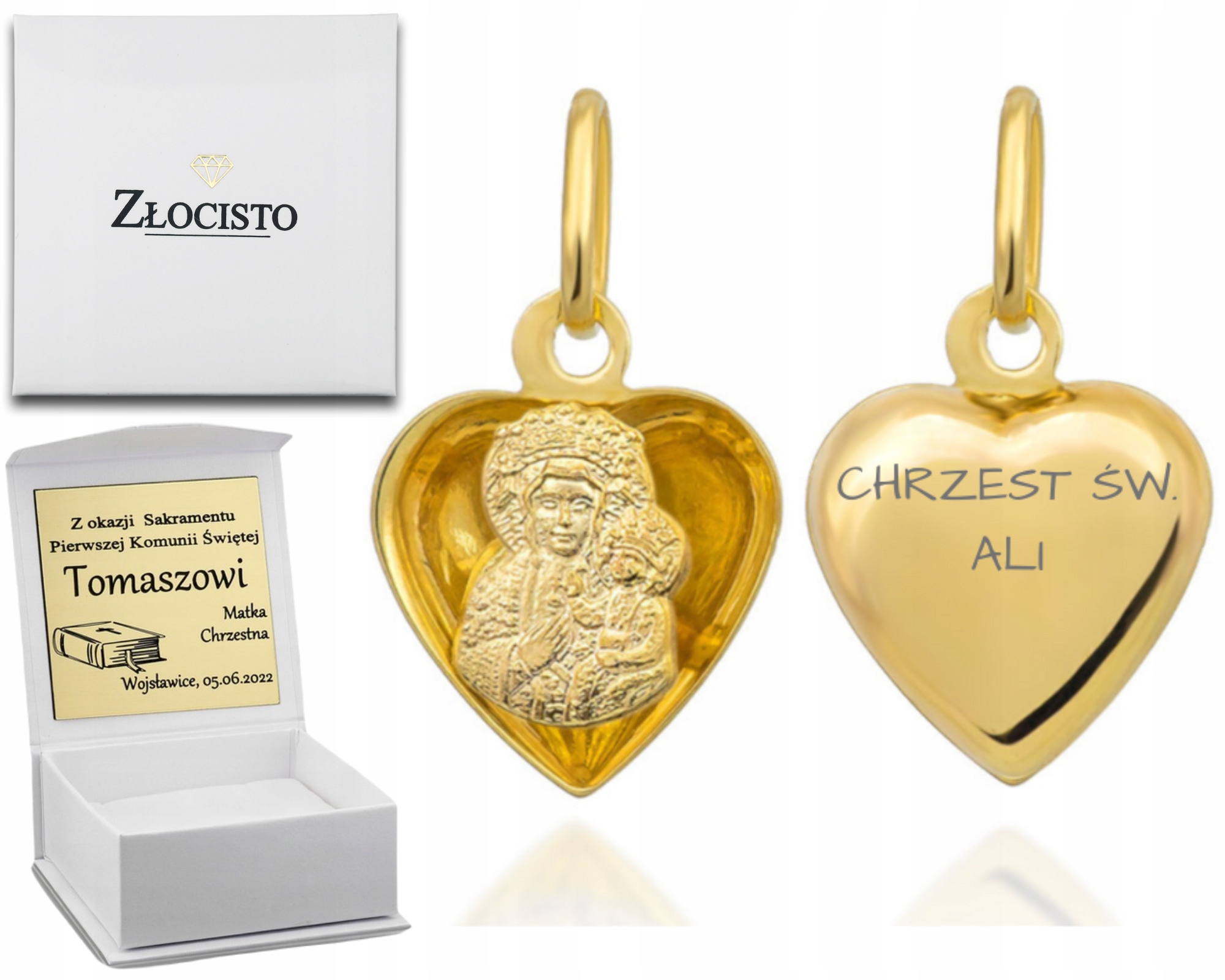 Zlatý Medailonek Panna Maria Čenstochovská V srdci Možné Gravírování Na Zadní Straně