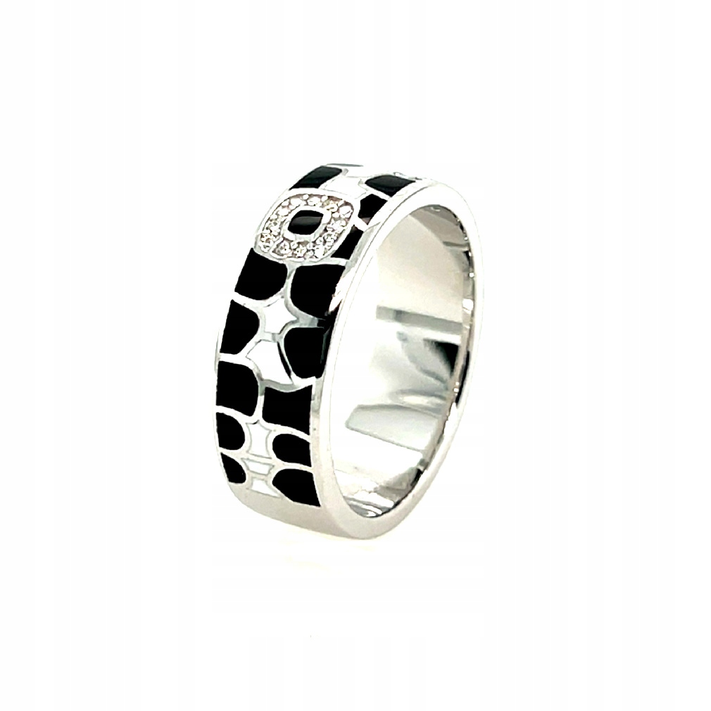 Prsten s bílo-černým smaltem s přídavkem zirkonu