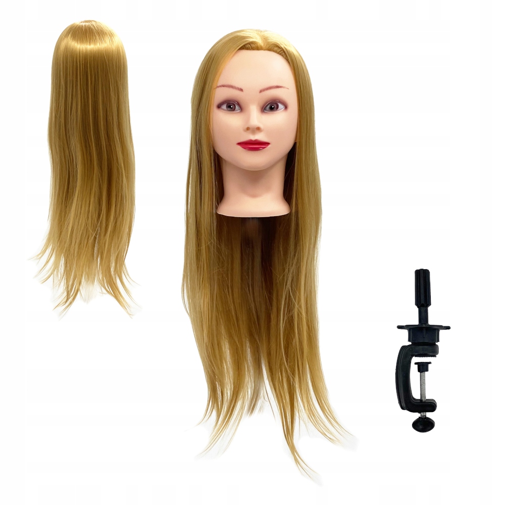 GŁOWA GŁÓWKA FRYZJERSKA TRENINGOWA DO ĆWICZEŃ CIEMNY BLOND 70 CM + UCHWYT