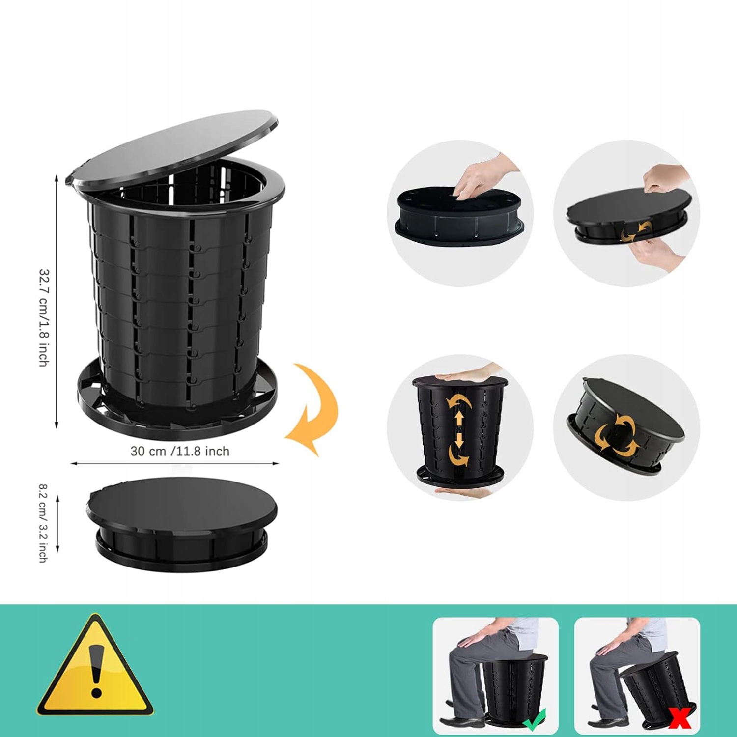 PRZENOŚNA TOALETA TURYSTYCZNA,STOŁEK CAMPINGOWA MOBILNA WC SKŁADANA 2W1 Model TOALETA SKŁADANA WC