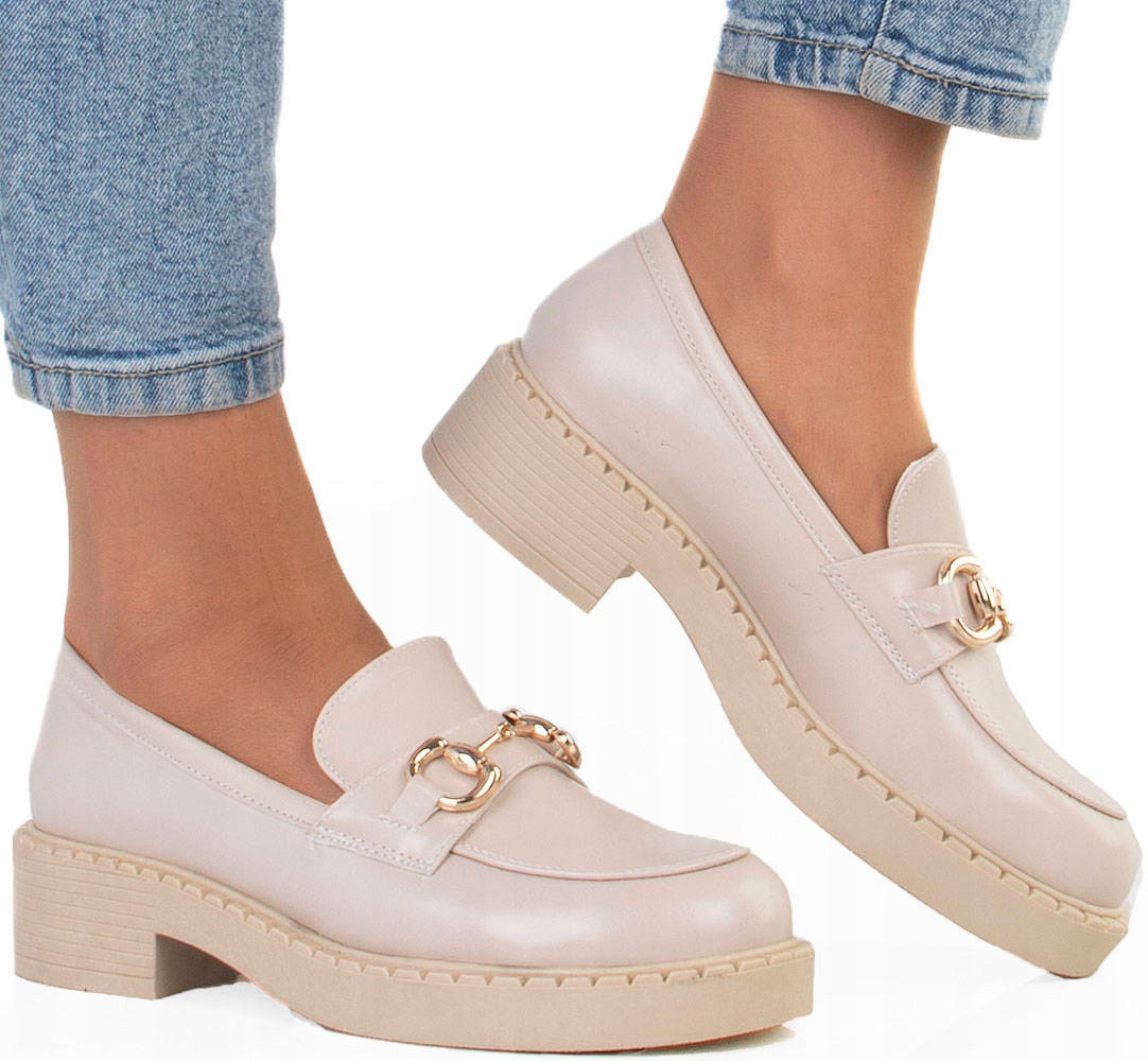 6464 BEŻOWE MOKASYNY PÓŁBUTY PLATFORMA ŁAŃCUCH 40 Wysokość obcasa/platformy 4 cm