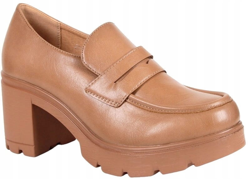 Dámské Mokasíny Na Podpatku Polobotky Na Bloku Potocki Béžové Lico Módní 39