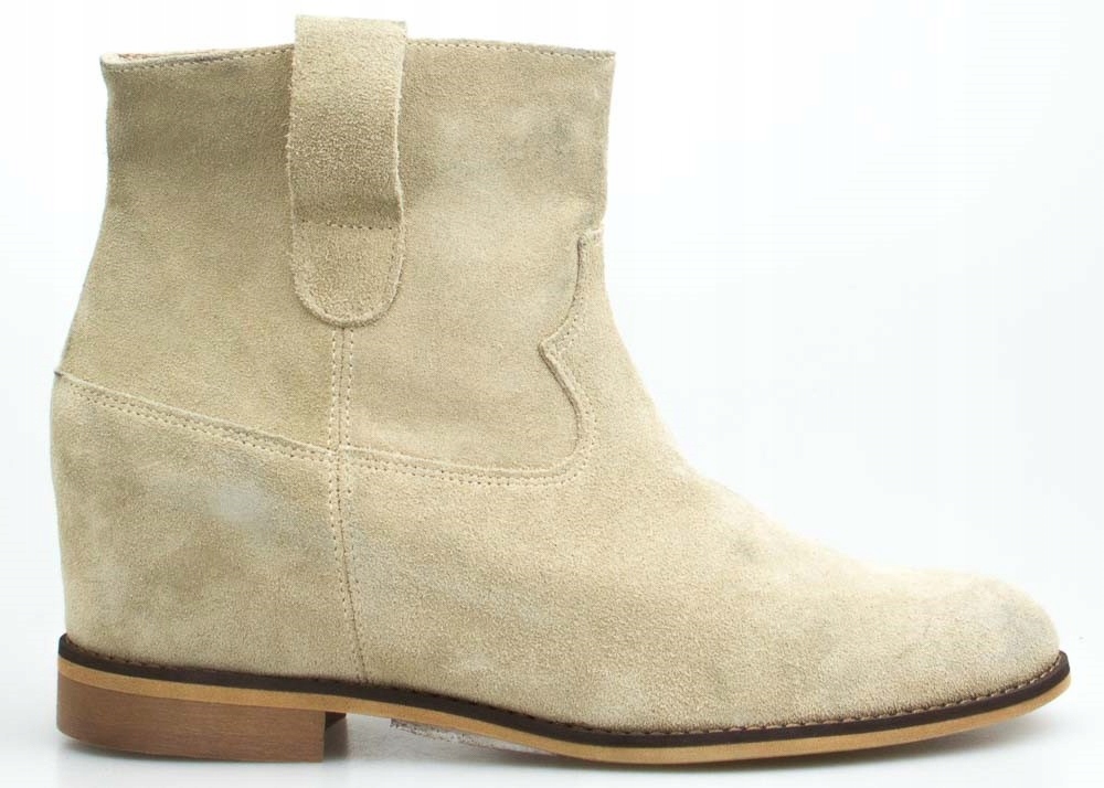 

Beżowe Botki Kowbojki Skóra Koturn Sempre 39