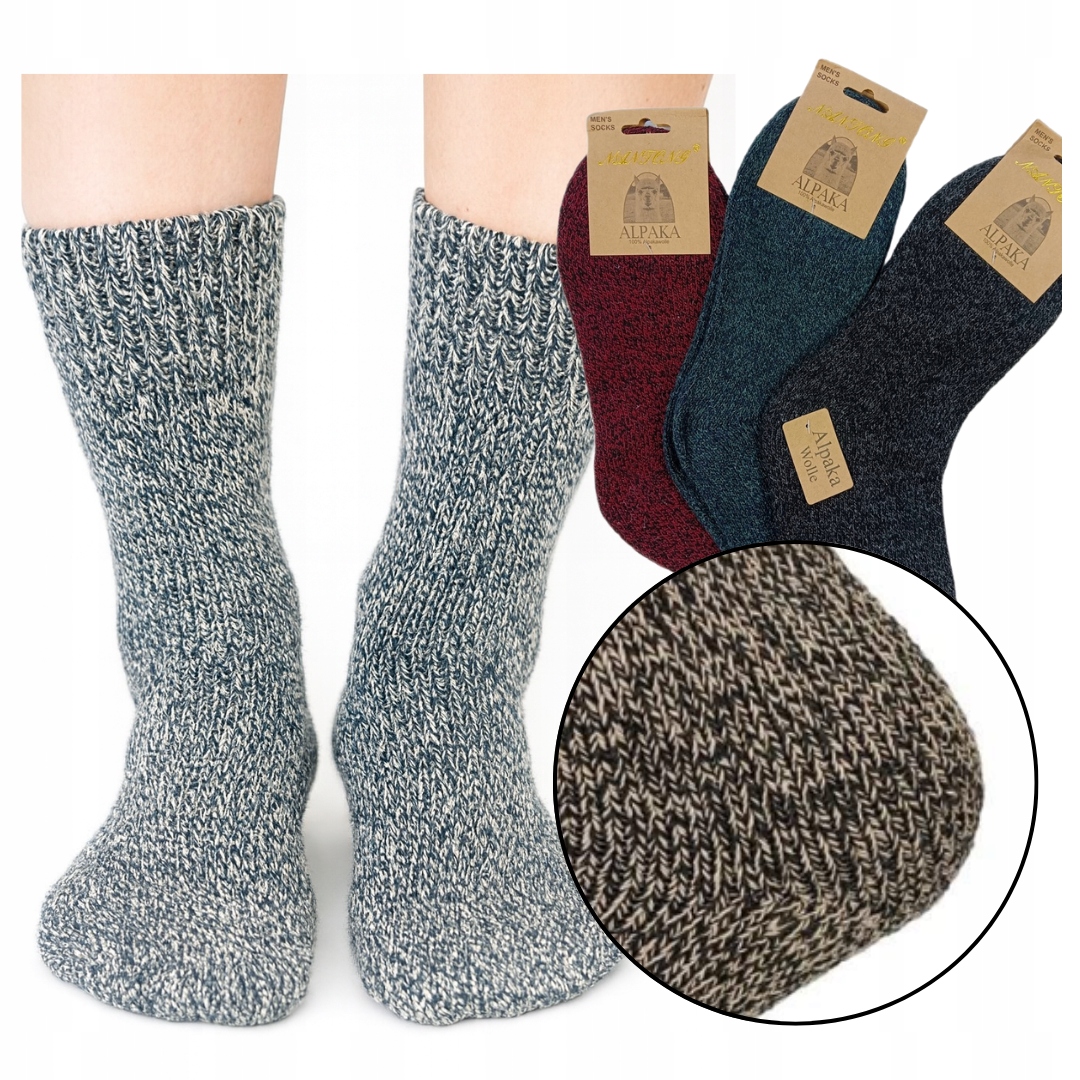 3x Pánské ponožky Zimní vlněné Alpaka Teplé Silné Na Zimu 40-43