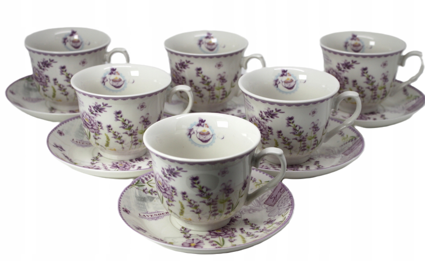 Šálky Levanduľa 6+6 komplet káva porcelánový čaj 180 ml darček