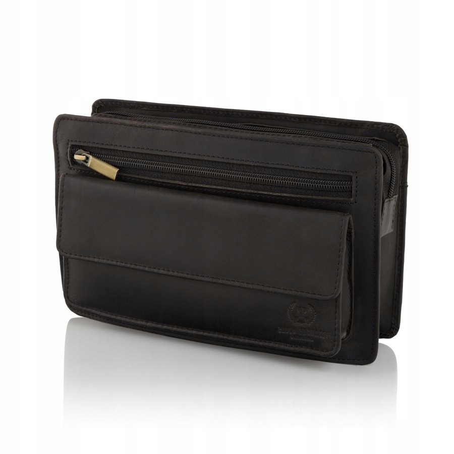 PRAKTYCZNA SKÓRZANA SASZETKA MĘSKA DO RĘKI CZARNA