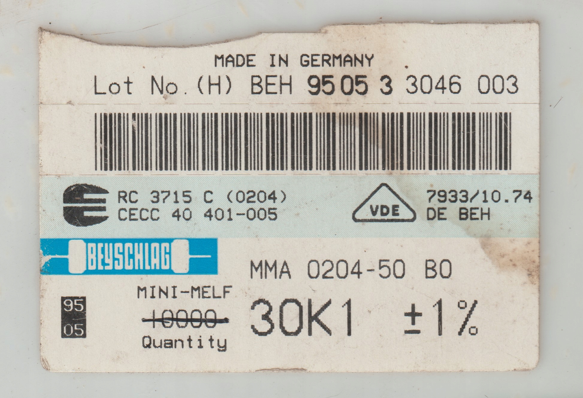 [100szt] 30K1 1% 50ppm rezystor Smd minimelf MMA0204 Beyschlag low noise
