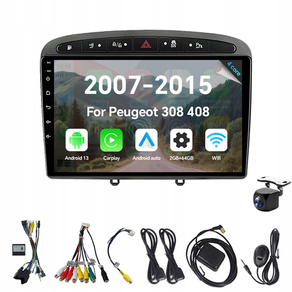 2Din Android 13 autorádio pro Peugeot 308 408 2007-2015 2G 64G Carplay Rds