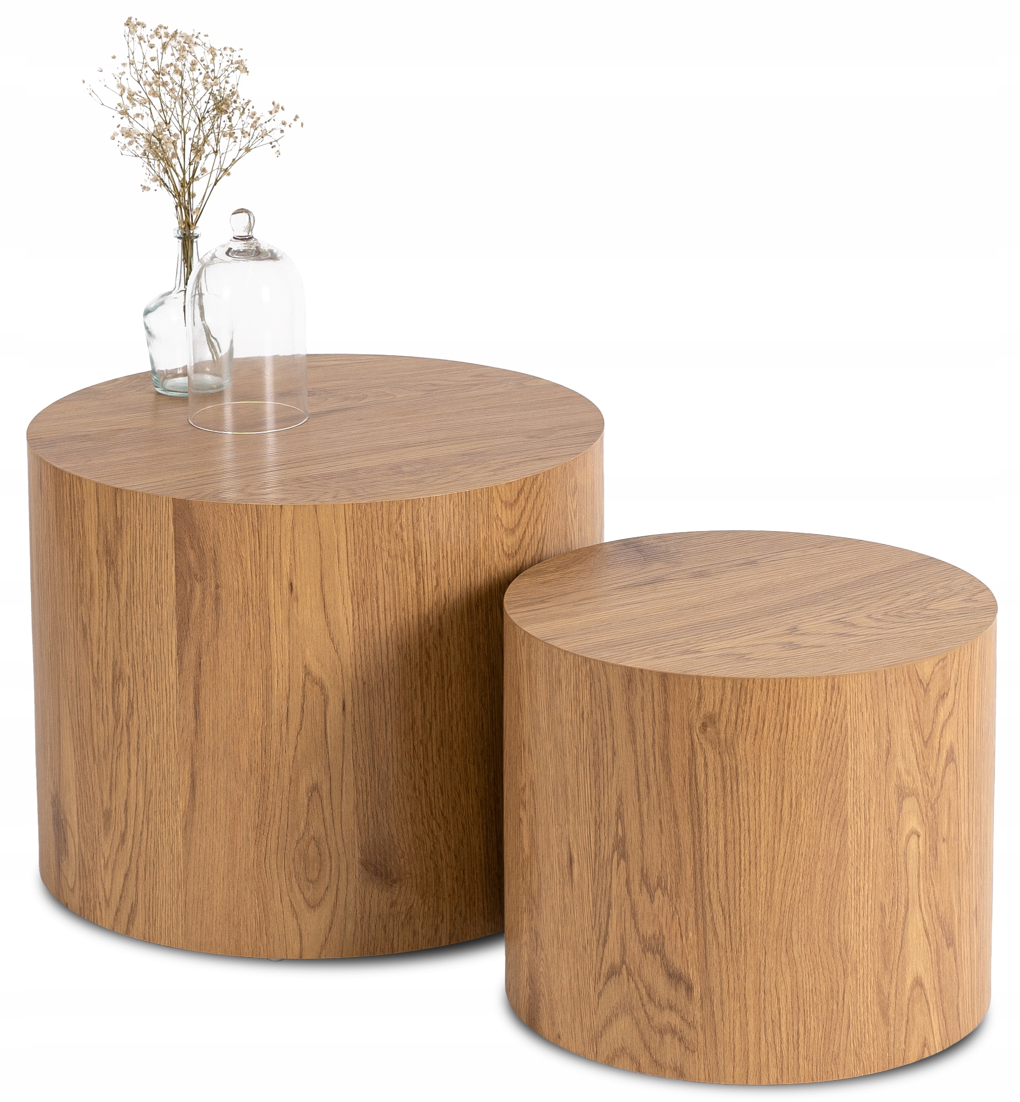 Konferenční stolky Kulatý Loft Obývací pokoj Sada Lavic Dub Zlatý 2v1 Leila