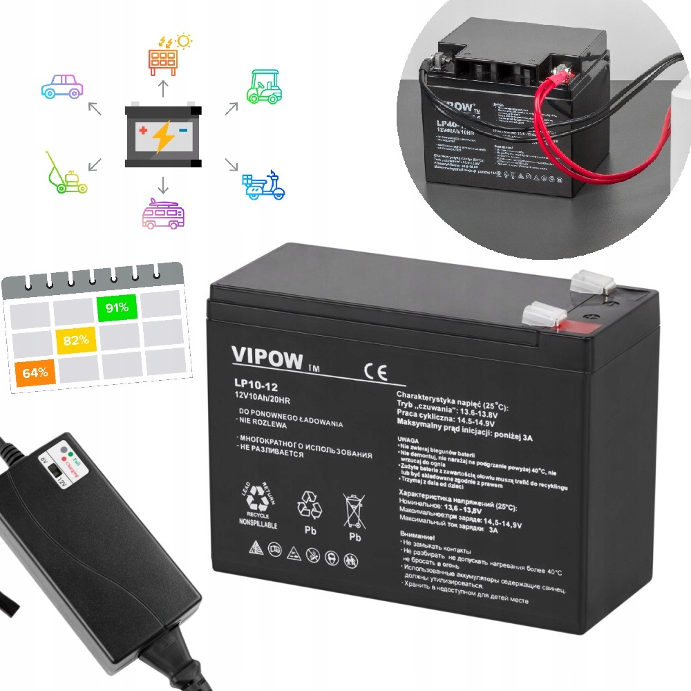 Gelový akumulátor 12V 10Ah Vipow napájecí zdroj pro Ups Alarm na koloběžce