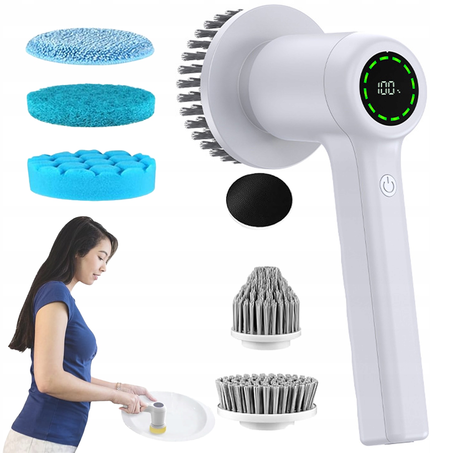 Levně Elektrický Mycí Kartáč Do Koupelny Na Podlahu, Rotační Spárovací Systém IPX7 6V1, Bílý