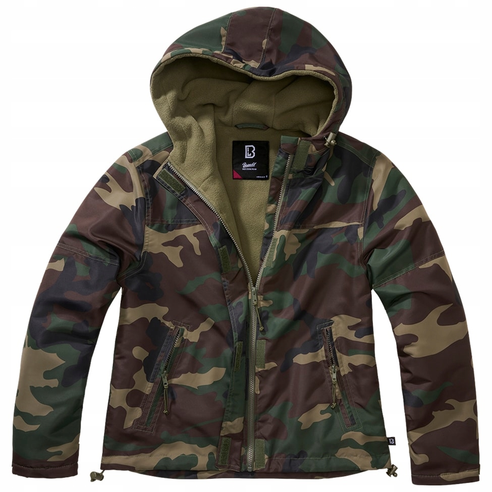 Dámská větrovka Brandit s Maskáčový s kapucí , zip na předním zip Woodland M