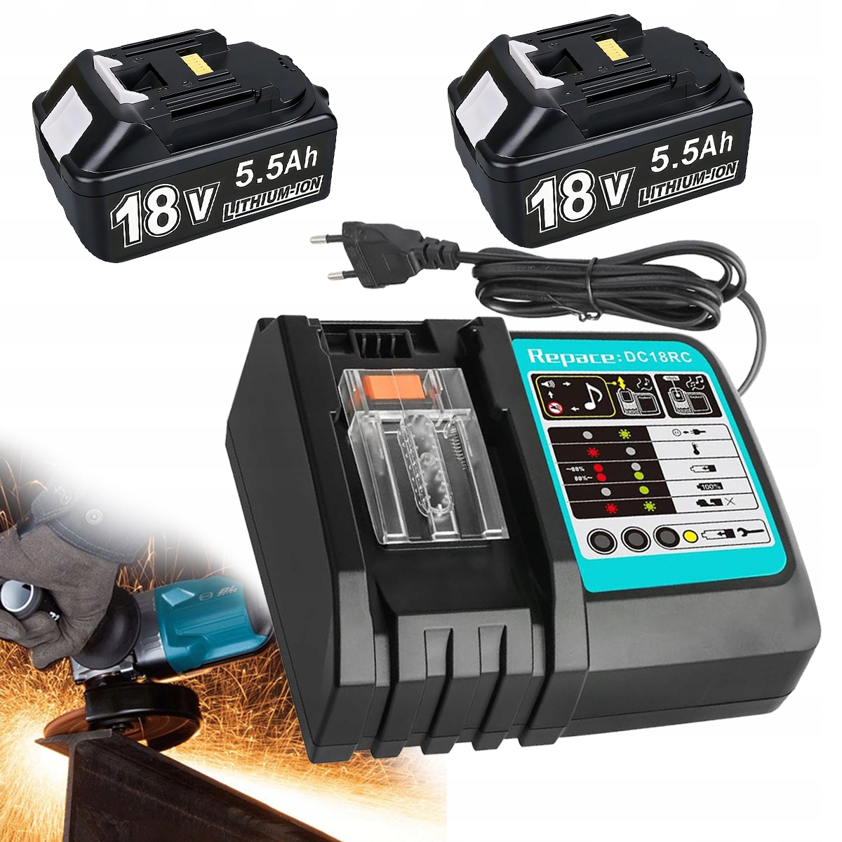 2x Akumulator do Makita 18V 5.5Ah BL1840 BL1850+ ŁADOWARKA18V
